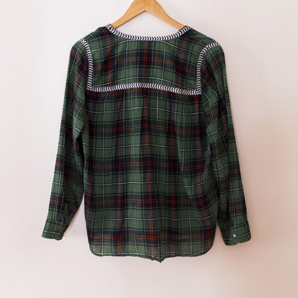 J. Crew Embroidered Peasant Top in Green Plaid - Picture 5 of 7